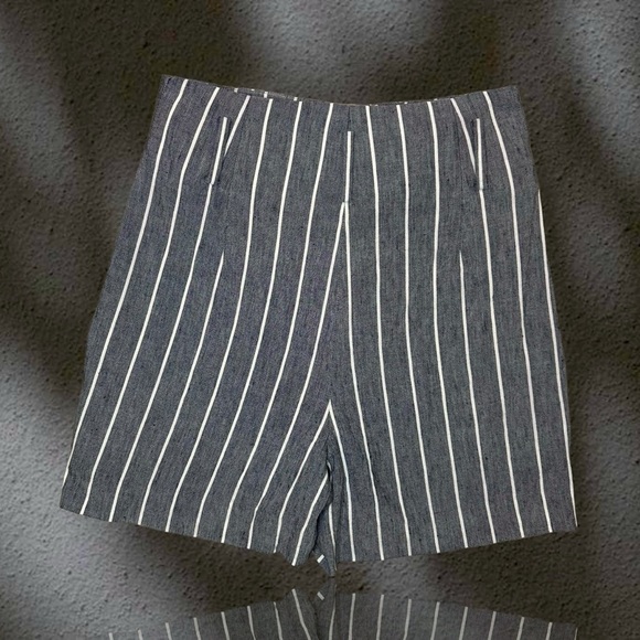 NWOT Theory ‘Wythe Linen Belted High Waist Striped Shorts’ in “Indigo Multi” 2 - Picture 11 of 13